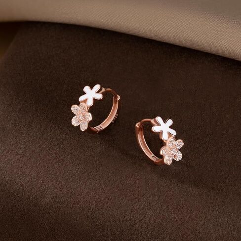 Sluynz Solid 925 Sterling Silver CZ Flower Hoop أقراط للنساء المراهقات مزدوجة الزهرة أقراط Huggie in Saudi Arabia