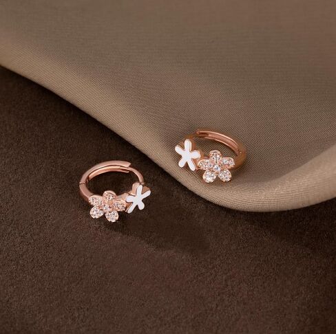 Sluynz Solid 925 Sterling Silver CZ Flower Hoop أقراط للنساء المراهقات مزدوجة الزهرة أقراط Huggie in Saudi Arabia