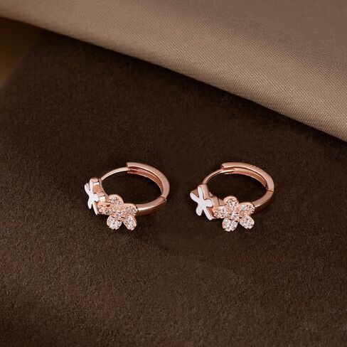 Sluynz Solid 925 Sterling Silver CZ Flower Hoop أقراط للنساء المراهقات مزدوجة الزهرة أقراط Huggie in Saudi Arabia