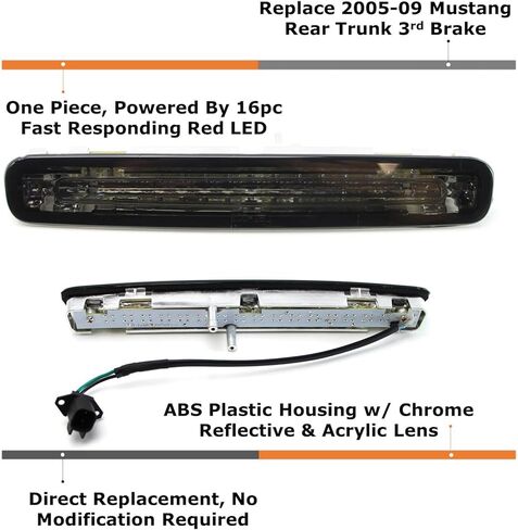 Ijdmtoy Lens Lens Chrome Reflector Full LED 3rd ضوء الفرامل المتوافق مع 2005-2009 Ford Mustang ، مدعوم من 16 بواعث حمراء ساطعة زاهية in Saudi Arabia