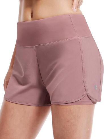 MIER Women's 2 in 1 Running Shorts Athletic High Waisted Workout Tennis Gym Shorts with Liner Zipper Pocket 3" in Kuwait