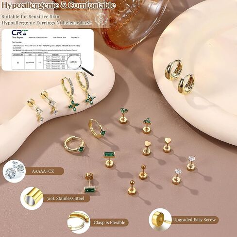 Fansilver Hypoallergenic Flat Back Earrings for Women 20G Surgical Stainless Steel Cartilage Earring Sets for Multiple Piercing Dainty Small Hoop Flatback Stud Earrings Stacks in Kuwait