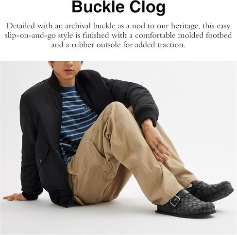 Coach Men's Buckle Clog in Signature Jacquard, Charcoal/Black, 10 in Saudi Arabia