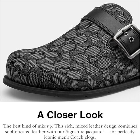 Coach Men's Buckle Clog in Signature Jacquard, Charcoal/Black, 10 in Saudi Arabia