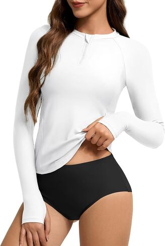 American Trends Women’s Rash Guard Long Sleeve Swimsuits for Women Two Pieces Mock Neck Zipper Bathing Suit with Bottom in Saudi Arabia