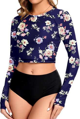 Soneven Women Rash Guard Long Sleeve Crop Top Swim Shirts UPF 50+ Sun Protection Swimsuit Top No Bottom in Saudi Arabia
