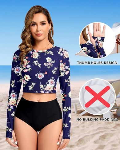 Soneven Women Rash Guard Long Sleeve Crop Top Swim Shirts UPF 50+ Sun Protection Swimsuit Top No Bottom in Saudi Arabia