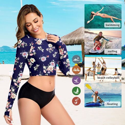 Soneven Women Rash Guard Long Sleeve Crop Top Swim Shirts UPF 50+ Sun Protection Swimsuit Top No Bottom in Saudi Arabia