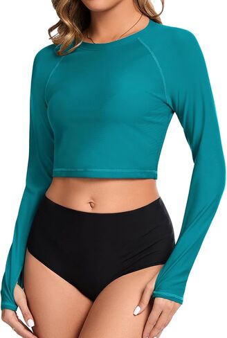 Soneven Women Rash Guard Long Sleeve Crop Top Swim Shirts UPF 50+ Sun Protection Swimsuit Top No Bottom in Saudi Arabia