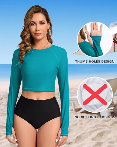 Soneven Women Rash Guard Long Sleeve Crop Top Swim Shirts UPF 50+ Sun Protection Swimsuit Top No Bottom in Saudi Arabia