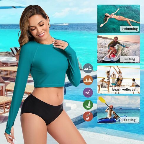 Soneven Women Rash Guard Long Sleeve Crop Top Swim Shirts UPF 50+ Sun Protection Swimsuit Top No Bottom in Saudi Arabia