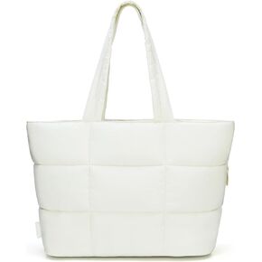Puffer Tote Bag for Women, Large Quilted Puffy Handbag with Side Pockets Lightweight Shoulder Bag