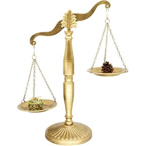 Owlgift Vintage Style Metal Libra Jewelry Towers, Lawyer Scale of Justice, Farmhouse Candleholder, Home Decor Antique Weight Balancing Scale - Golden, 11.1" W x 16.5" H