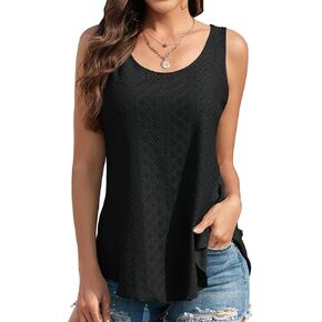 Womens Tank Tops for Women Flowy Sleeveless Embroidery Eyelet Top Loose Fit Casual Summer Shirts
