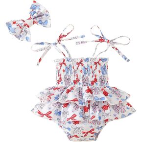 Noubeau Toddler Baby Girl 4th of July Dresses Independence Day Outfit Kid American Flag Stars Stripes Patriotic Dress Clothes