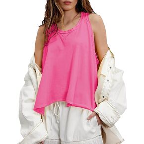 Women Tank Top Summer Plus Size Sleeveless Tops Casual Beach Vacation Exposed Raw Seams Tee Shirts