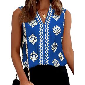 Blencot Women's Summer Tank Tops chiffon v الرقبة بلا أكمام قمصان طباعة
