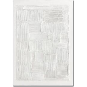 TRAIN2 ART White Abstract Wall Art Hand Painted Oil Paintings Wall Decor 28x40 inch Thick Textured Canvas Wall Art for Bedroom Living Room Home Office Decor