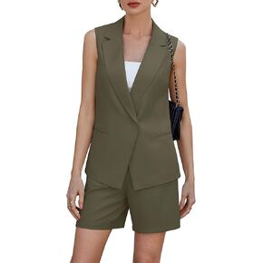 Two Piece Sets for Women Blazer Suit Asymmetrical Vest Notched Collar Summer Shorts Business Casual Outfits