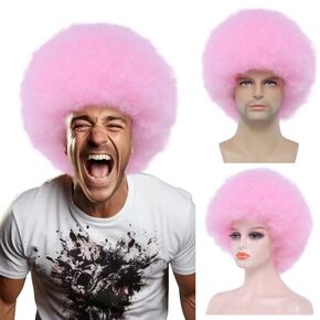 Afro Wig Men, 70s 80s Rock Disco Afro Wig for Men, Costume Natural Fluffy Mens Hair Wigs, Black Curly Synthetic Hippie Wigs for Daily and Cosplay Party Use