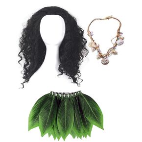 Adult Polynesi Heroes Costume Mens Boys Hawaii gods Wig Leaf Hula Skirt Tutu Shell Necklace For Halloween Cosplay