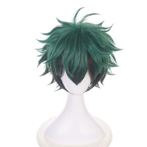 ZGNGLIZ Anime Cosplay Wig Dark Green Short Curly Synthetic Hair for Men Anime Costume Party & Halloween with Free Wig Cap