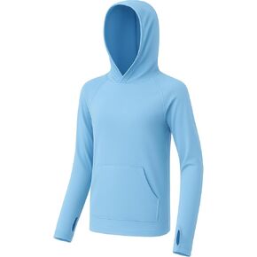 Boys Rash Guard Hoodie, Kids Long Sleeve Sun Protection Hooded Shirts Youth UPF50+ Swim Fishing Water Shirt with Pocket