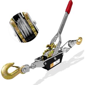 2T 10FT Come Along Winch Heavy Duty, 2 Gears Come Along Pulling Tool, Cable Winch Puller 2 Hooks, Come Along Power Puller Ratchet Tool, Manual Winch Ratchet Tool for Towing Lifting