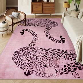 OJIA Leopard Print 5x7 Rugs for Living Room, Soft Ultra-Thin Washable Area Rugs for Bedroom Non-Slip Neutral Rug Non-Shedding Indoor Carpet Kids Rugs for Playroom Nursery Girls Boys Dorm Classroom