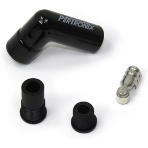 Pertronix 8561HT-8 مجموعة من 8 قطع من السيراميك الأسود لسدادات الإشعال 90 درجة تتضمن قابس سيليكون وبطانات سلكية، وأطراف توصيل شرارة من الفولاذ المقاوم للصدأ وأحذية سيراميك عالية الحرارة