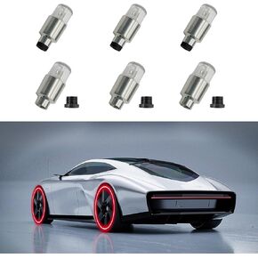 6PCS Car Tire Valve Light, LED Wheel Lights, Waterproof LED Flashing Light, Universal Car Exterior Accessories Neon Flash Light Tire Valve Lights Compatible with Car Motorcycle (Red) in Kuwait