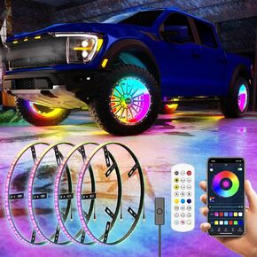 SUNPIE RGB Wheel Lights, 15.5inch Wheel Light for Truck for All Vehicle with 18 or 19inch Tire, Rim Lights Ring Sync to Music Color Changing with Remote and Switch Extension Wire