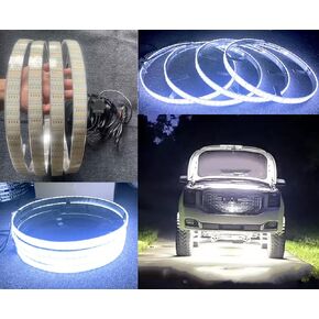 17.5" Quad Row White Wheel Lights - Ultra-Bright Cold White Wheel Rim Lights with Tire Well Rings for Cars & Trucks - Features Strobe, Flash, Breath Effects - Bluetooth-Controlled