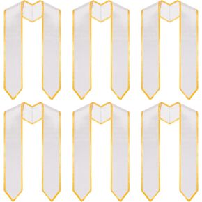 6 Pcs Preschool Kindergarten Printed Graduation Stole Unisex Graduation Stole with Trim Graduation Sash for Kindergarten Kids Graduation Gifts, 49.2'' Long Yellow and White