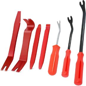 7Pcs Auto Fastener Remover Auto Trim Removal Tool Kit Rivet Removal Tool Kit for Auto Door Panel, Upholstery, Dashboard, Plastic Fasteners (Red)
