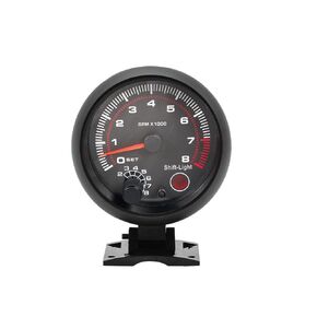 Shkalacar 3.75" Autogage Tachometer - Universal Car Gauge With White Inter Shift Light 0-8000 RPM - Black and White Light Instrument for 12V Petrol Vehicles