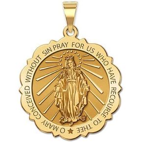 PicturesOnGold.com Miraculous Medal Scalloped Round - 2/3 Inch X 2/3 Inch - Solid 14K Yellow Gold