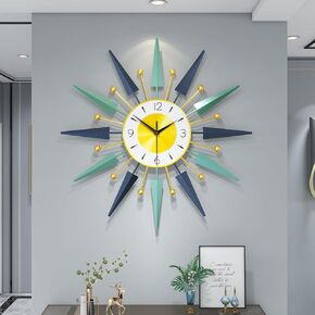 Large Modern Wall Clock for Living Room Decor, 24 Inch Big Decorative Crystal Peacock Wall Clock Battery Operated Non Ticking for Kitchen Bedroom, Gold Metal Silent Wall Clocks for Home
