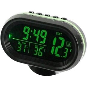 HXBER Car Dual Temperature Gauge Voltmeter, Car Thermometer Digital Clock DC 12V Automobile Clock LED Lighted Auto Dual Temperature Gauge Voltmeter Voltage Tester
