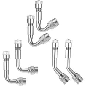 6 PCS Metal Valve Stem Extenders 45 90 135 Degrees Universal Valve Stem Extension Tire Valves Extenders Valves Stems Removal Tool for Dual Wheels Cars, Bicycles Motorcycles (Silver