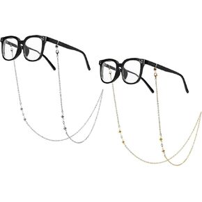 2pcs سلسلة النظارات المعدنية الذهبية والفضية للنساء ، سلسلة أنيقة ومتعددة الاستخدامات للنظارات والنظارات الشمسية والأقنعة