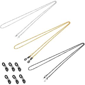 3 Pcs Eye Glass Chains for Around Neck Women with 6 Pcs Adjustable Rubber Ends Connectors