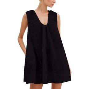 MISSACTIVER Women's Sleeveless Babydoll Tank Mini Dress Scoop Neck Ruched Short Dress with Side Pockets Summer Party Dresses