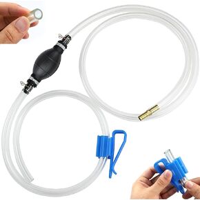 Portable Manual Siphon Pump for Fuel Transfer, Premium Gasoline Diesel Water Oil Transfer with 15mm PVC Hoses, Hose Clip & Brass Connectors, Ideal for Fuel, Water, and Fish Tanks