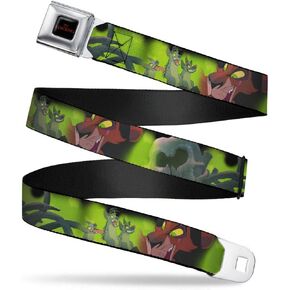 Disney Belt, Seatbelt Buckle Belt, Scar Hyena Poses Elephant Graveyard Close Up Green Yellow, Adjustable