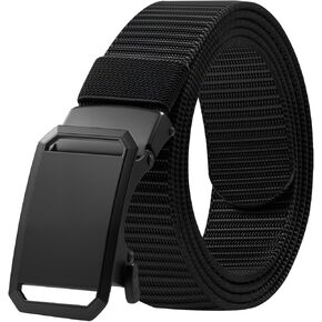 Men's Ratchet Nylon Belt,1 3/8" Mens Fashion Web Belt with Automatic Slide Quick Release Buckle, Trim to Fit