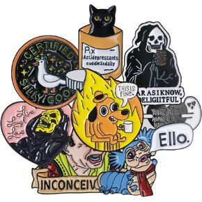 8 Pcs Funny Enamel Pins - Cute Cool Spooky Meme Metal Brooch Pins for Backpacks, Hats, Bags, Jackets, Lanyards - Novelty Gifts for Adults, Teens, Women, Men (Style 5)