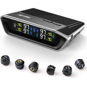 RV Tire Pressure Monitoring System, TPMS with 6 Sensors for RV, Trailer, Truck & Camper, 0–115 PSI Trailer TPMS with Solar & USB Charging and 5 Alarm Modes, Color LCD Display