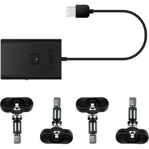 نظام مراقبة ضغط الإطارات Dasaita USB ، مع 4 أجهزة استشعار داخلية لوحدة رأس Android ، وشريط دعم أدوات تشخيص إطارات السيارات وبدلة PSI ، نظام مراقبة ضغط الإطارات في الوقت الحقيقي (0-116 PSI)