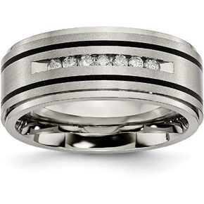 Sonia Jewels Titanium Polished/Brushed Enameled 1/4ct tw. Diamond 9mm Wedding Band